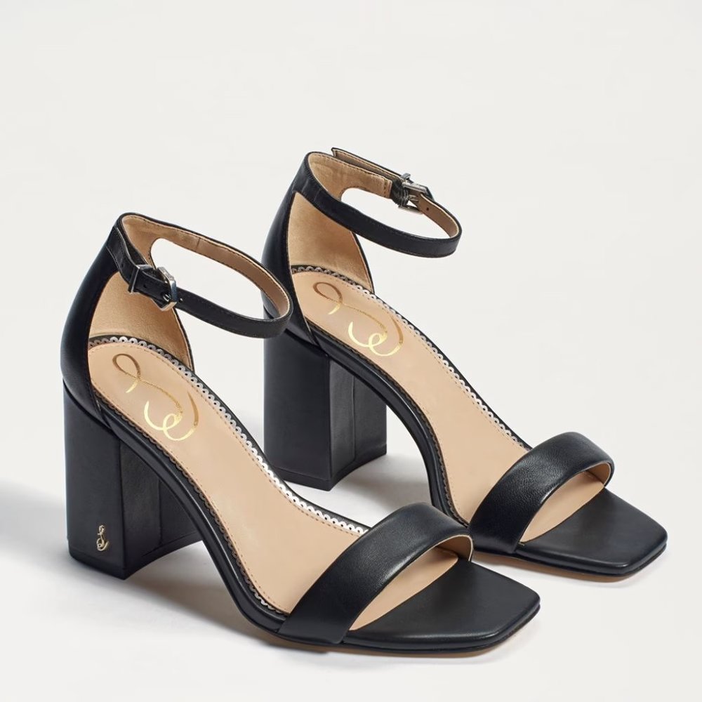 NEW Sam Edelman Black Leather Daniella Block Heel Sandal Womens Size 10 W
